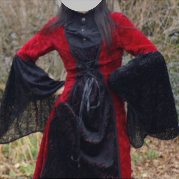 Vintage 1990s Lip Service Black and Red Velvet Vampire Floor-Length Dress - Picture 5 of 5